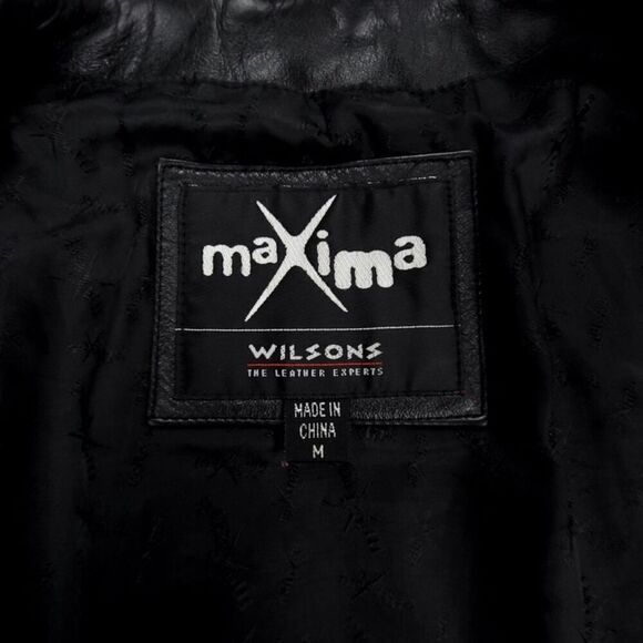 VINTAGE Wilsons Maxima 100% Genuine Leather Jacket Dad Coat Medium Black 90s Y2k - Picture 2 of 10